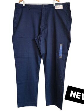 46x30 Navy Chinos Jos A Bank Cotton Traditional Fit Pants New Flat Front Classic